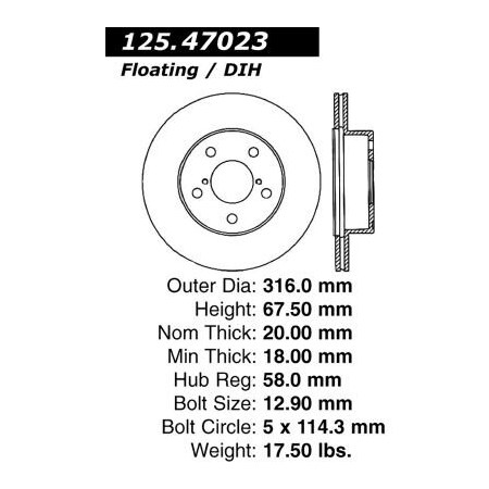 Centric Centric Premium High Carbon Alloy Brake Rotor, Centric Parts 125.47023 125.47023